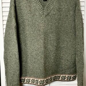 Wool Forest/Fern -Green Pullover Sweater With Ivy Leaf Accents on Hem + Sleeves